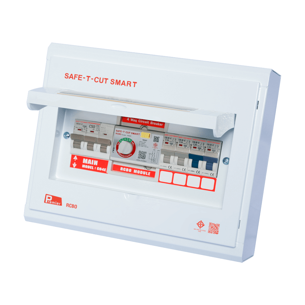 ชุดตู้คอนซูมเมอร์ 4 ช่อง เบรคเกอร์กันดูด 50 แอมป์ เซฟ-ที-คัท สมาร์ท รุ่น PREMIER RCBO